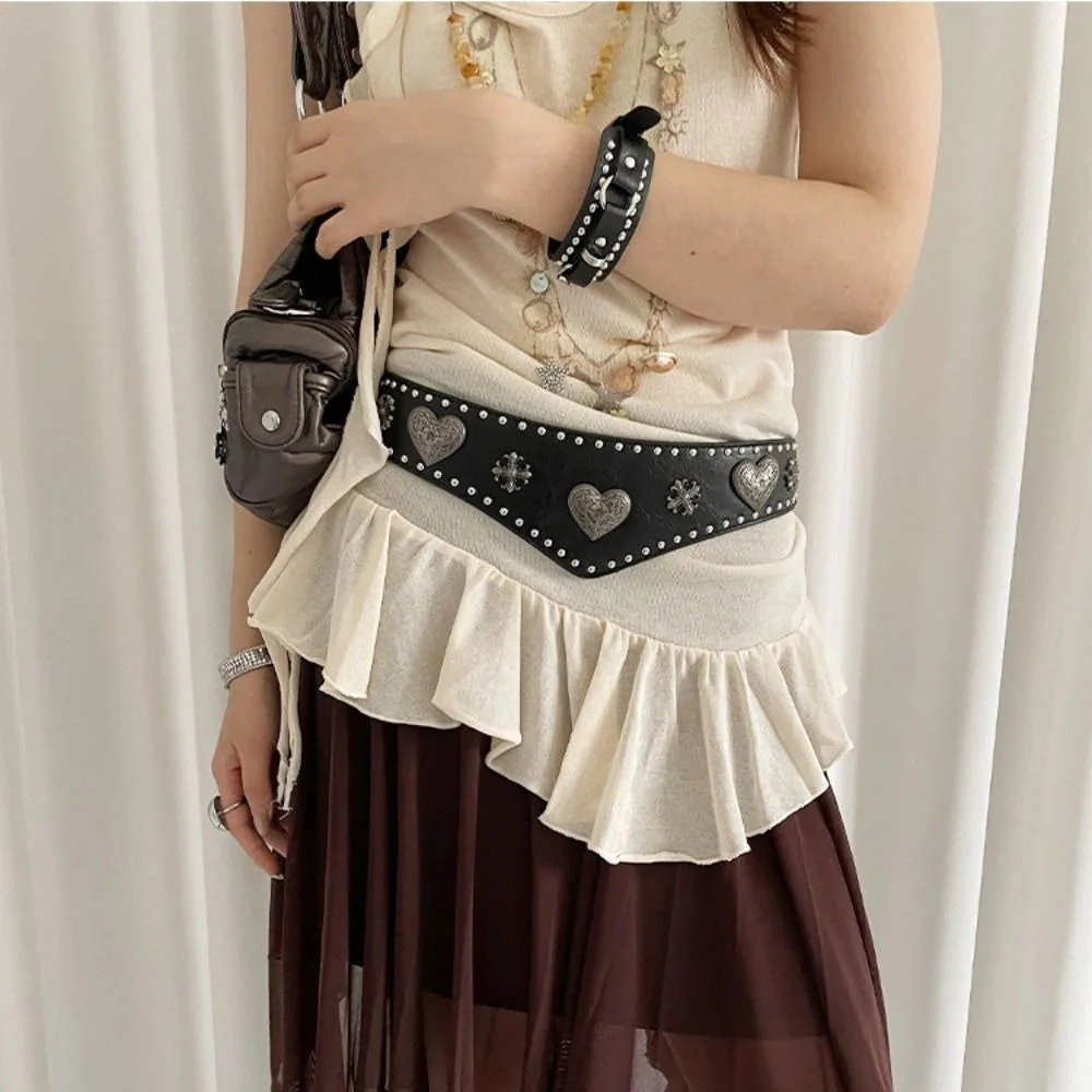 أزياء قابل للتعديل برشام معدني حزام القلب المعادن واسعة مطاطا Cummerbunds فاسق العرقية نمط الخصر مشد وتتسابق