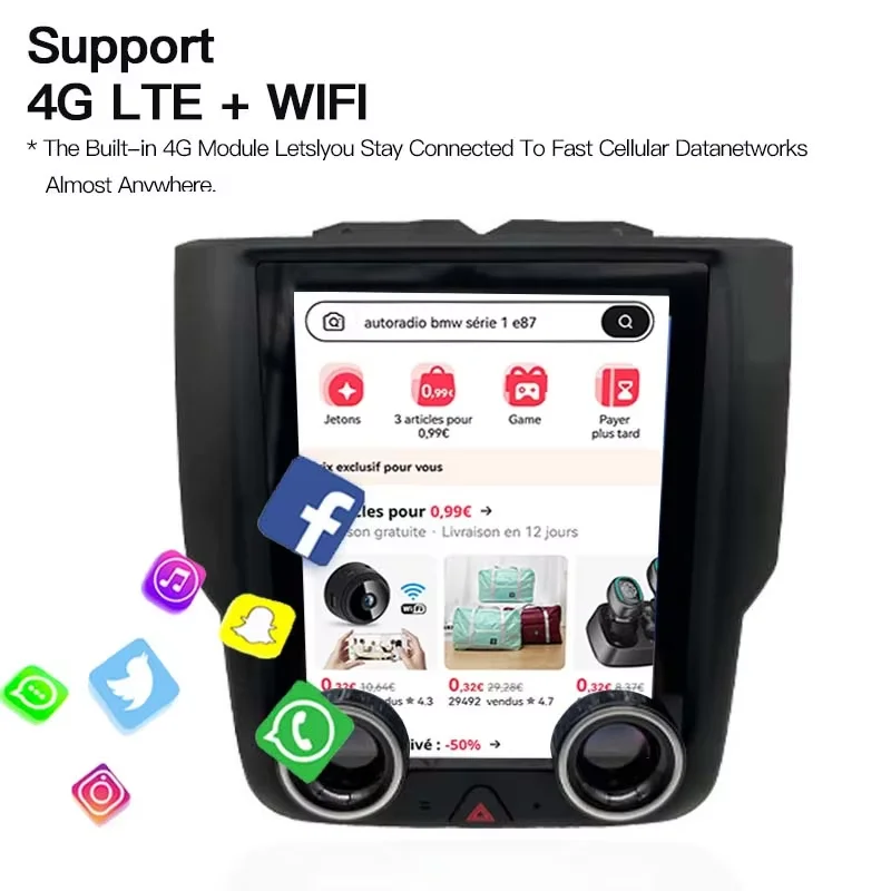 راديو سيارة 9.7 بوصة لسيارة دودج رام 1500 2500 3500 2013-2018 مع 4G GPS سماعة لاسلكية تعمل بالبلوتوث CarPlay وحدة رأس ستيريو بشاشة تعمل باللمس