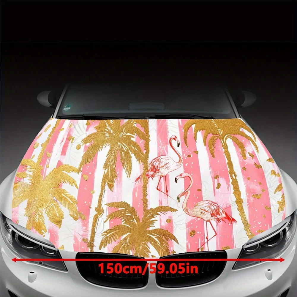 Palm - Flamingo Print Car Hood Sticker PVC Self Waterproof Stick, Striking Auto Exterior Accessories Decor Protect Gift for Car