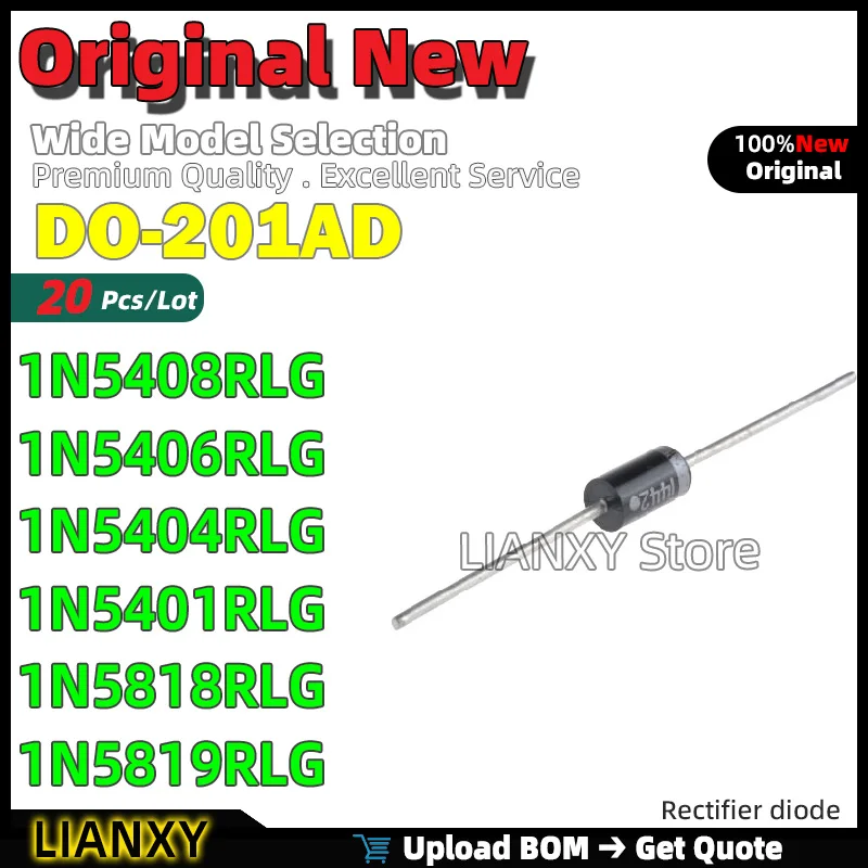20pcs DO-201AD 1N5408RLG 1N5406RLG 1N5404RLG 1N5401RLG 1N5818RLG 1N5819RLG Rectifier diode New Original