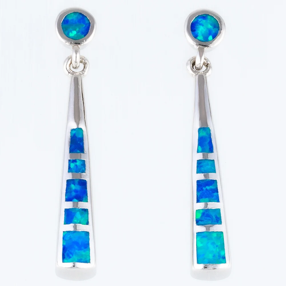 KONGMOON Stick Shape Ocean Blue Fire Opal Jewelry for Women Piercing Drop Earrings