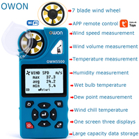 Owon Tuya 7-in-1 Digital Anemometer 0.6-40 m/s Rang WIFI Wind Meter Temperature Humidity Tester Speedometer Support Data Storage