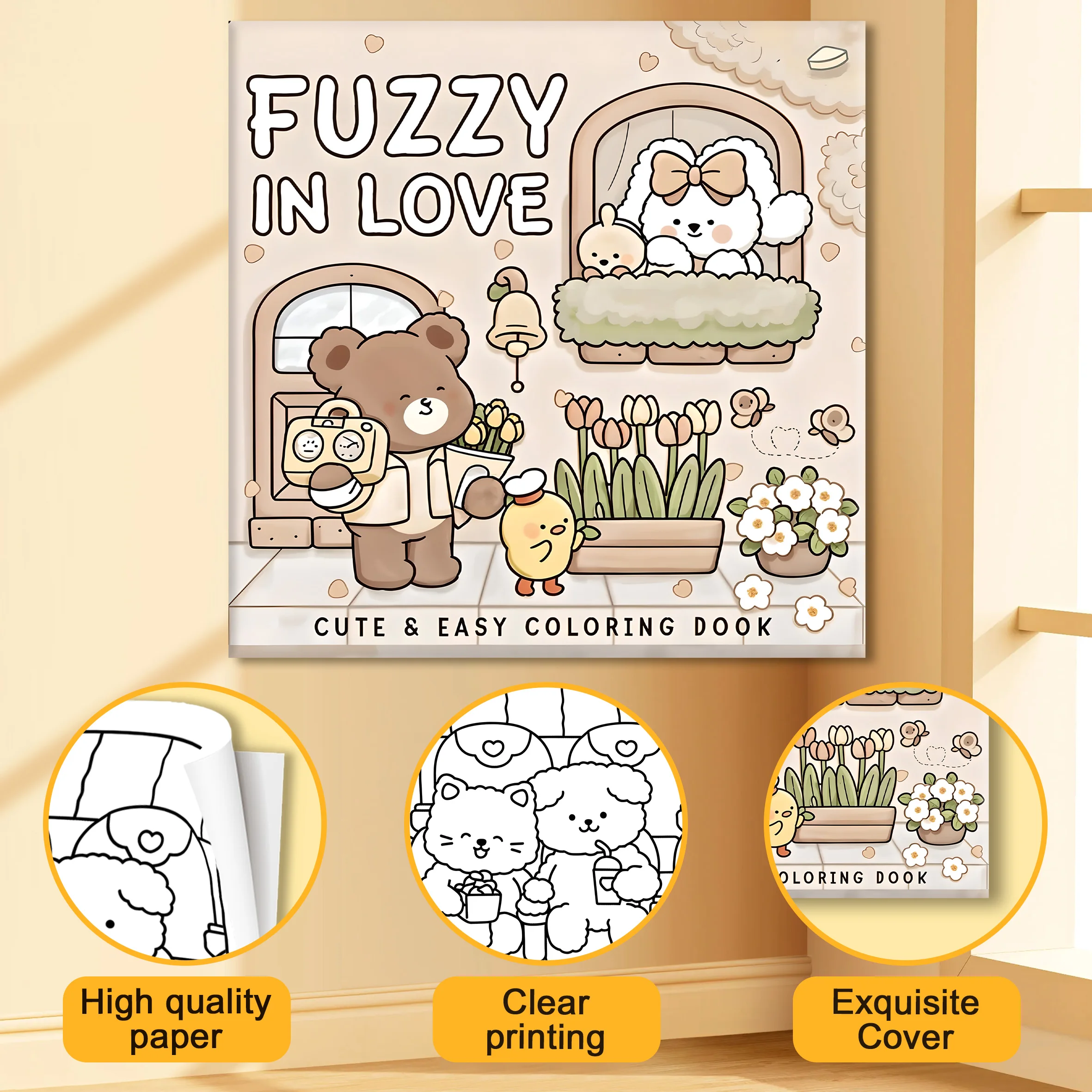FUZZY IN LOVE Bold-easy Patterns Coloring Book for Adults Cute Drawing Book Perfect Gift for Party and Birthday