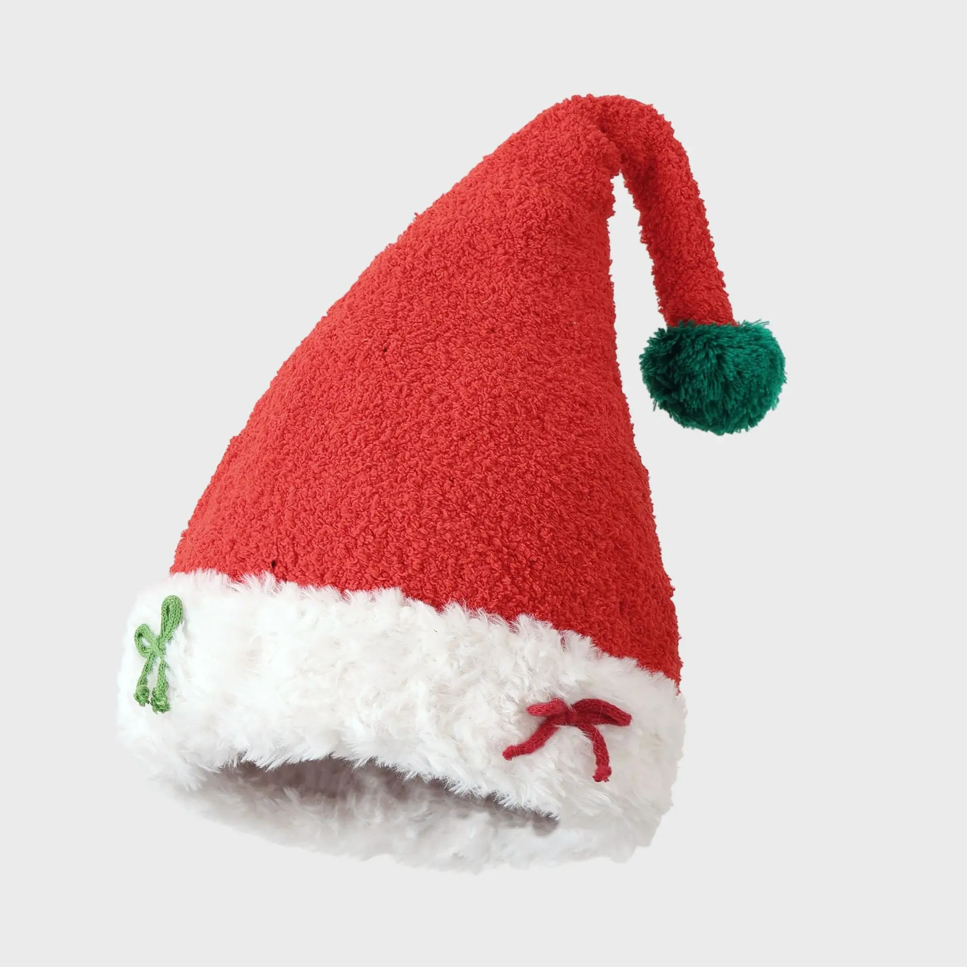 หมวกไหมพรมกันหนาวสำหรับผู้หญิง ตกแต่งคริสต์มาส มีที่ปิดหู โบว์ หมวกซานต้าแบบหนา