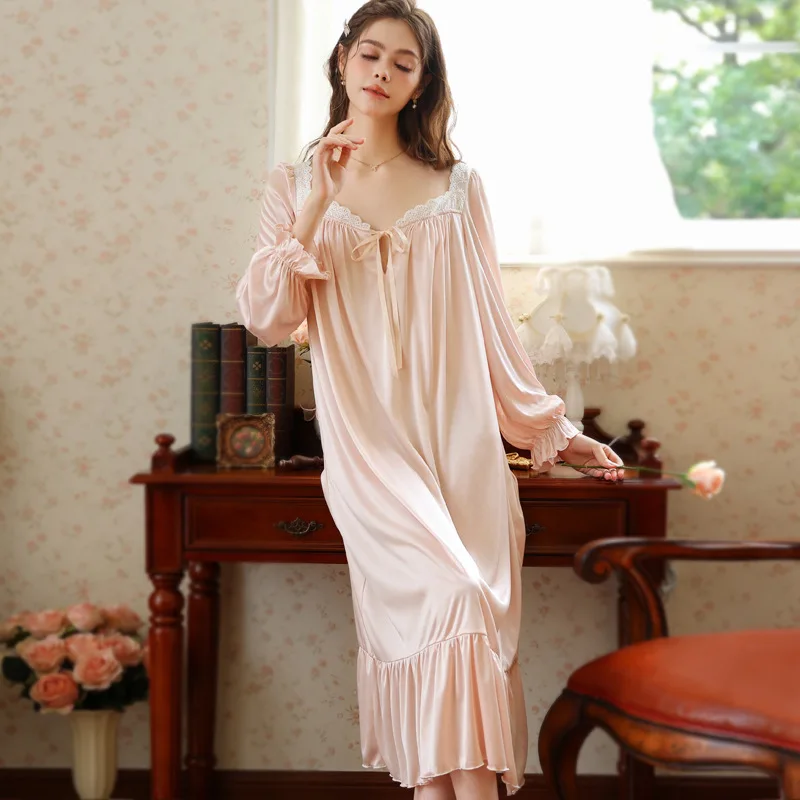 

Ночная рубашка, женская романтическая элегантная ночная рубашка, женская одежда для сна принцессы, платье с длинными рукавами