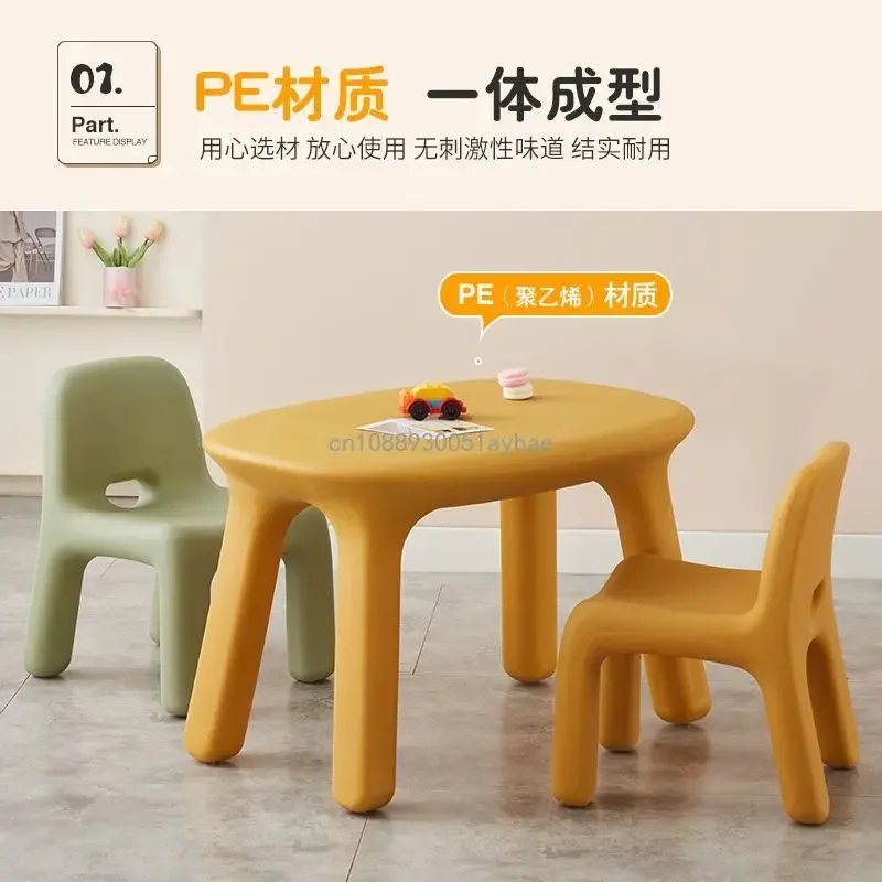 

Nordic Children's Study Tables And Chairs Anti-collision Environmentally Friendly Plastic Study Table Desk Outdoor Small Bench