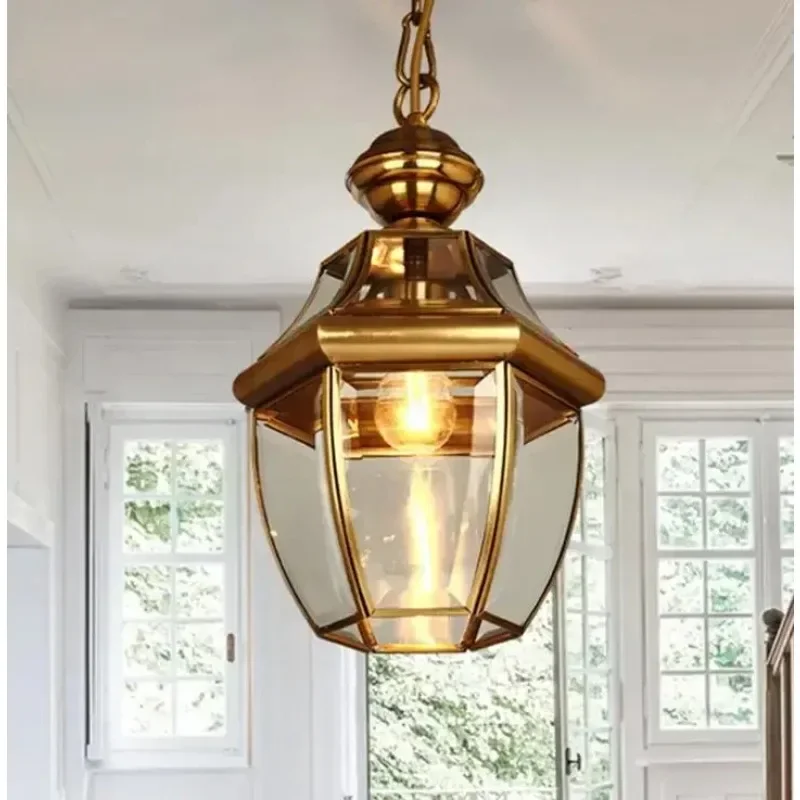 Luminária Pendente de Cobre Luxuosa Industrial com Cúpula de Vidro LED para Sala de Estar, Estilo Loft Americano Retrô
