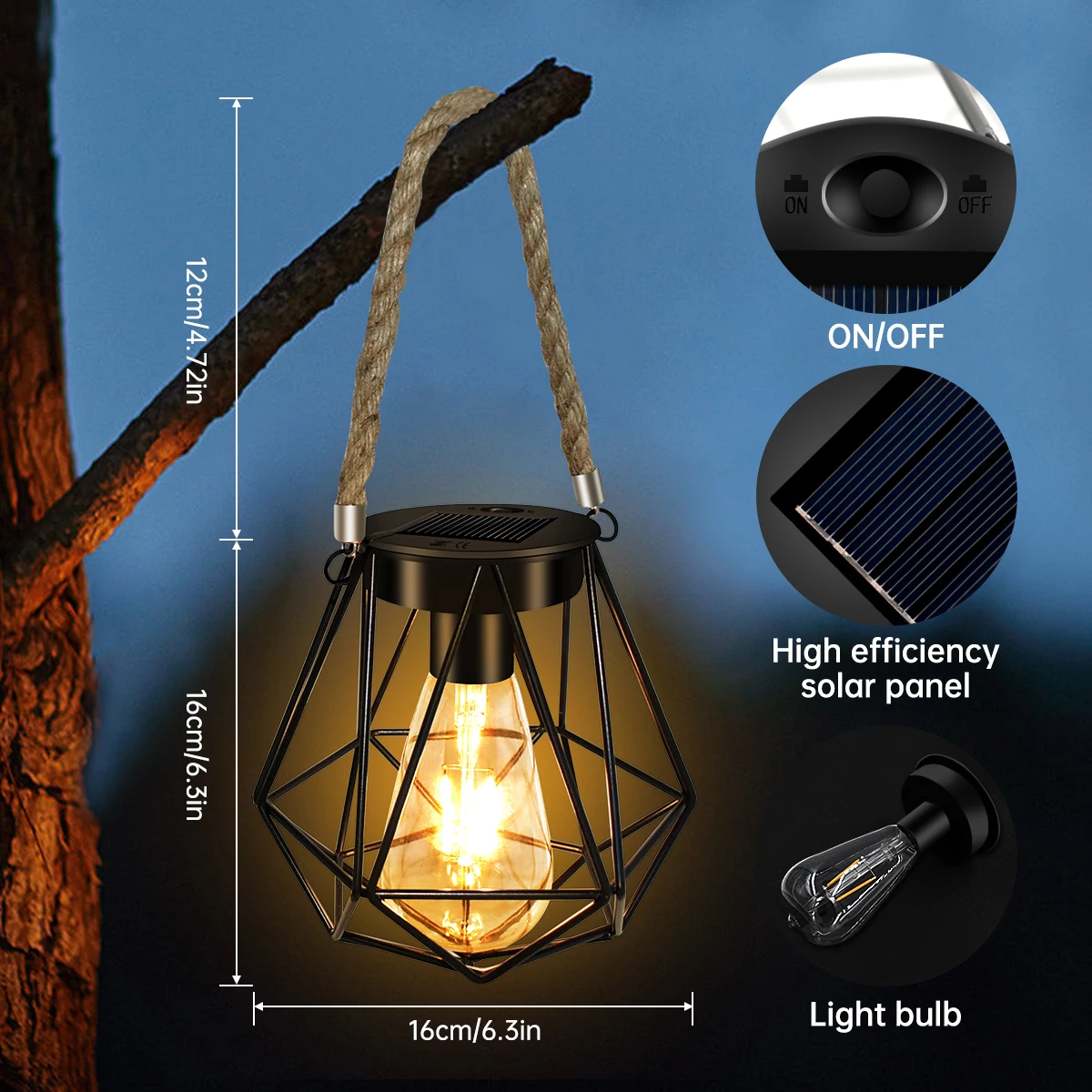 Solar Lanterns Lamps Tabletop Filament LED E27 Hanging Solar Powered Garden Decorative Table Lights for Patio Backyard Courtyard