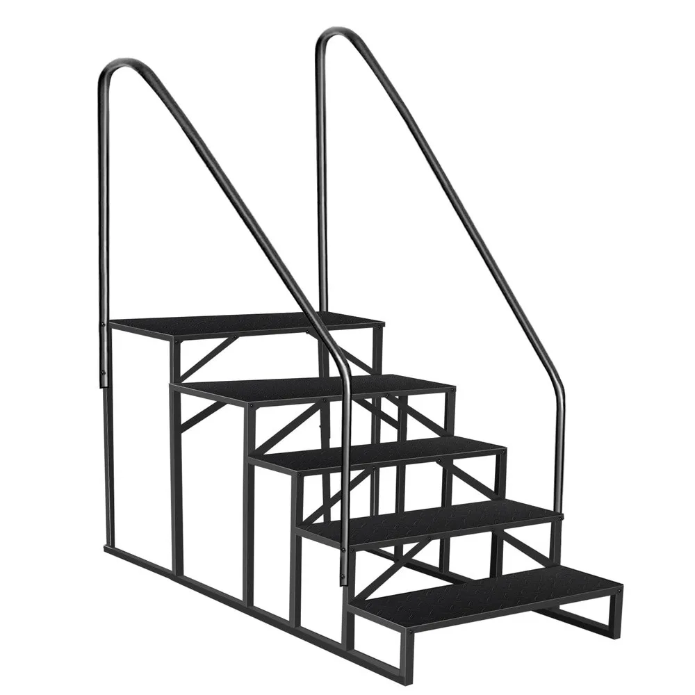 5 Step RV Steps with 2 Handrails Outdoor RV Stairs with Anti Slip Pedals