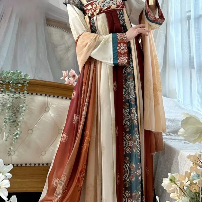 Women's Hanfu Streamer Golden Banquet Half Sleeve Short Jacket Chest-High Dress Embroidery Daily Style