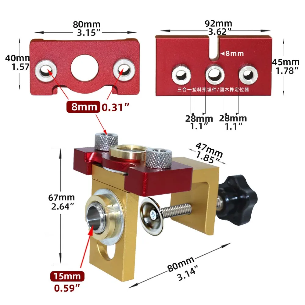 3 In 1 Doweling Jig Kit W/ Positioning Clip Adjustable Drilling Guide Puncher Locator Woodworking Joints Tools for Carpentry DIY