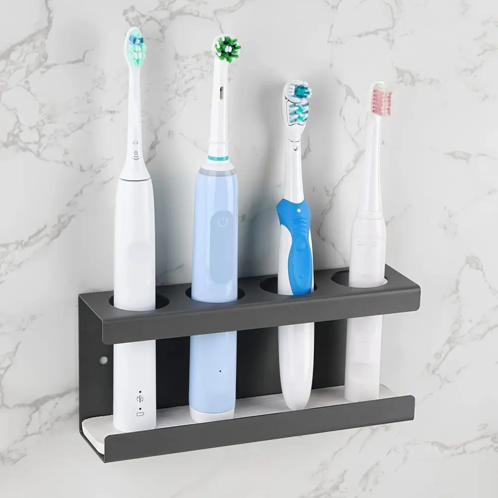 1pc Wall Mounted Electric Toothbrush Holder, 4-slot Diatomaceous Earth Plate Toothbrush Holder, Metal Bathroom Toothbrush Holder