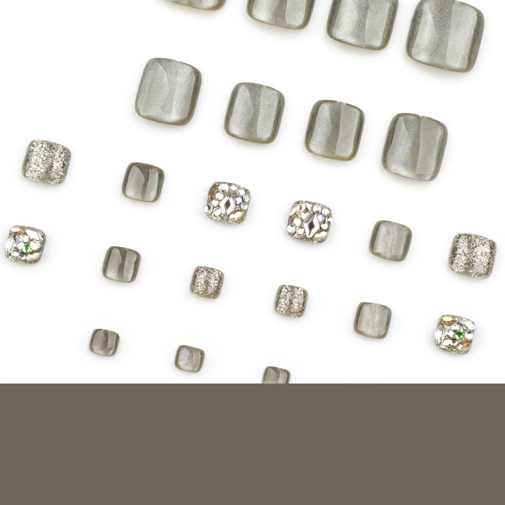 24Pcs Foot armor False Nail Cat's Eye Sparkling Diamond Full Diamond Explosion Sparkling Wearable Manicure Press ON Nails Solid