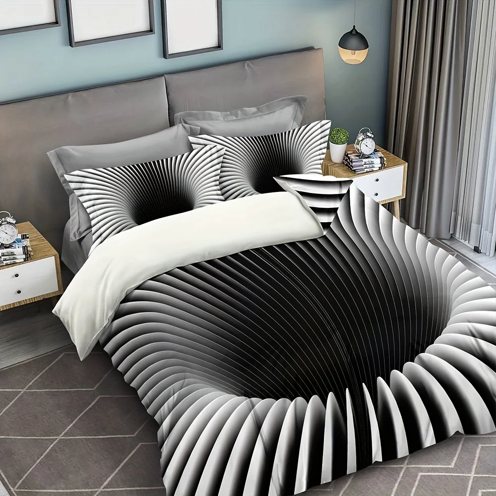 2026 Black 3pcs Duvet Cover Set, Hole Print Bedding Set, Soft Comfortable Duvet Cover, For Bedroom, Guest Room Decor Christmas G
