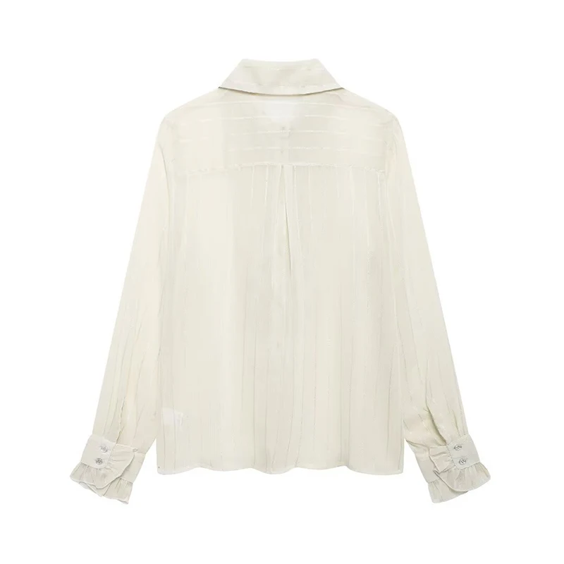 Willshela Women Fashion Beige Ruffled Single Breasted Blouse Vintage Lapel Neck Long Sleeves Female Chic Lady Shirts