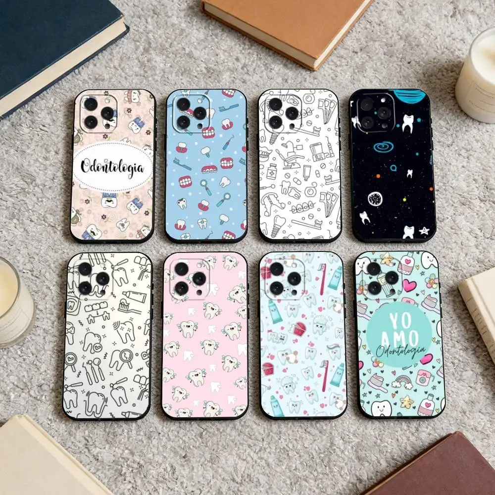 

Cartoon Teeth Dentist Phone Case For iPhone 16,15,14,13,12,17,Pro Max,Plus Silicone Black Case