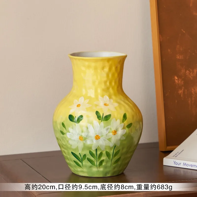 Ceramic emotional stability vase ornament, living room flower arrangement retro art light luxury, high-end public decoration
