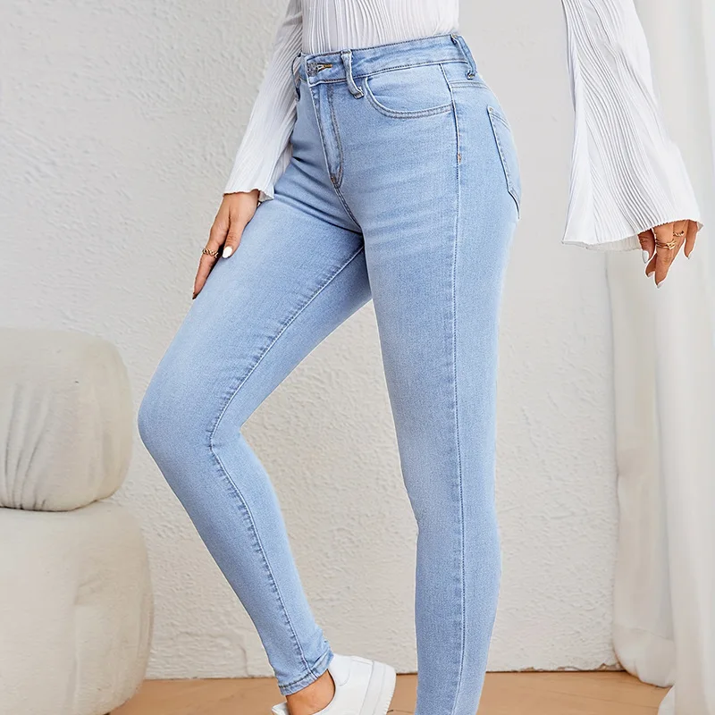 여성 스트레치 스키니 진 레이디 슬림 핏 펜슬 진 스타일리시 & 트렌디 걸즈 레깅스 스트레이트 레그 데님 팬츠 블루 섹시