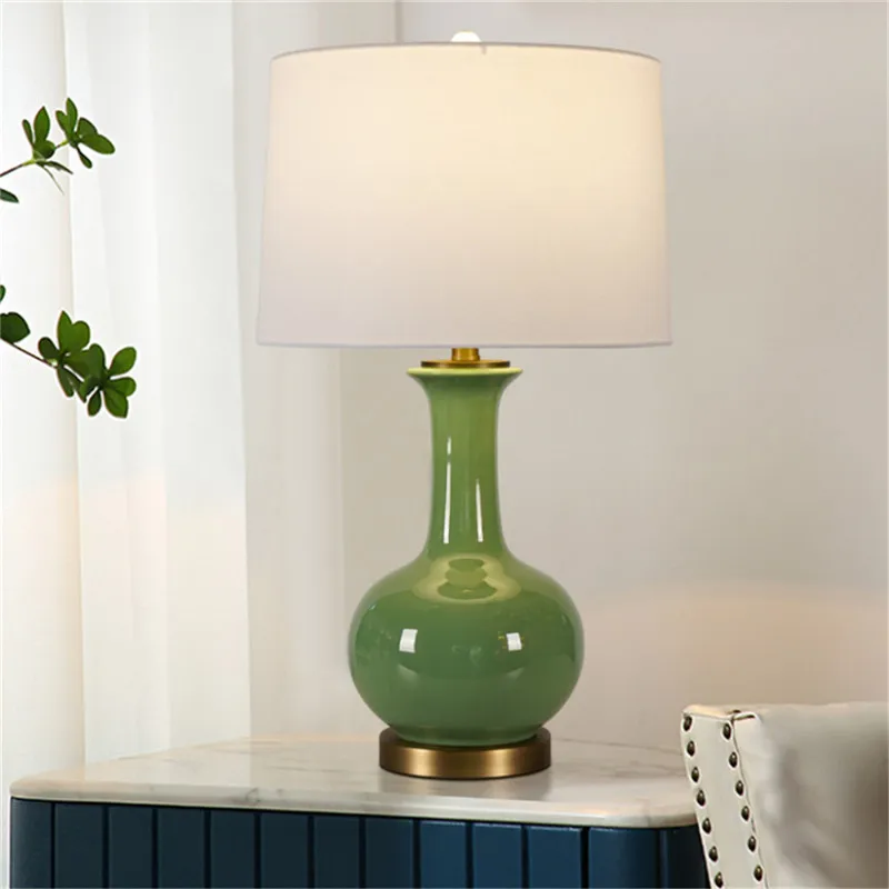 European green ceramic table lamp living room bedroom cafe villa hotel dining room decoration artificial vase creative table