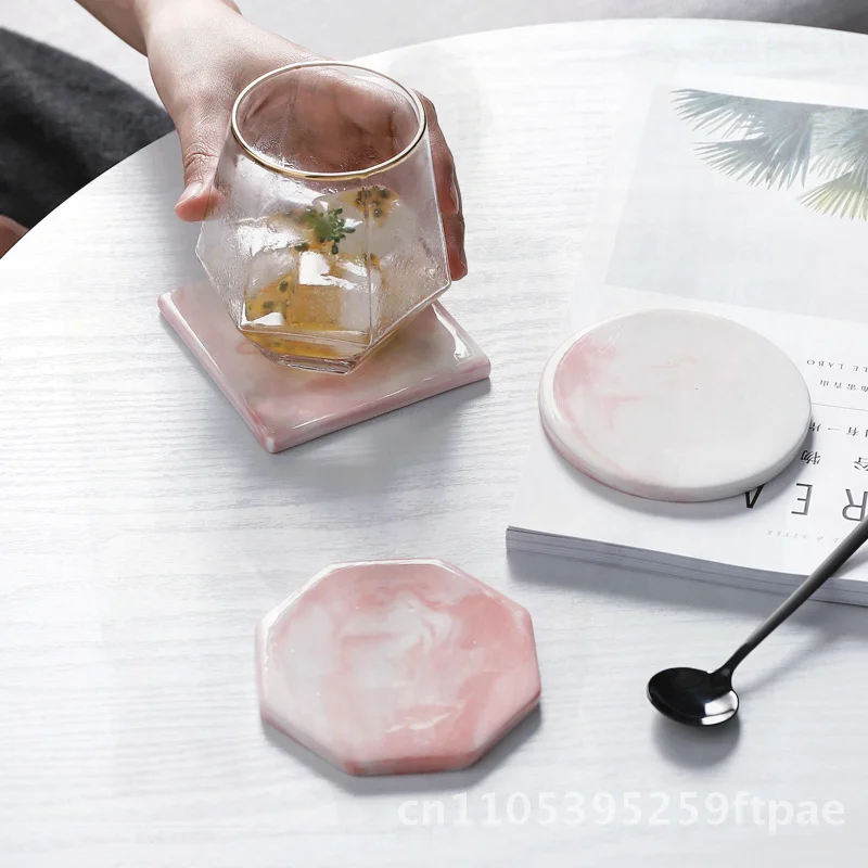 Nordic Marble Cork Coaster Ceramic Insulation Pad Anti-Scalding Non-Slip Tea Cup Bowl Mat round Gray Octagon Gray Square Gray