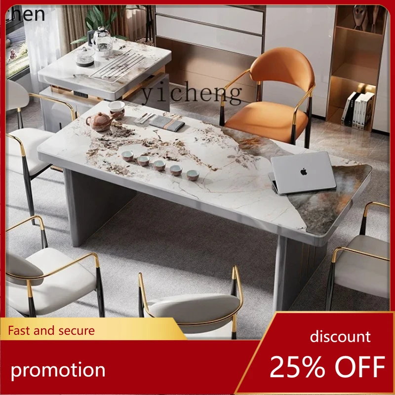 

HXL Stone Plate Tea Table Suit Home Study Modern Simple High-End Office to Entertain Customers Tea Stool Combination
