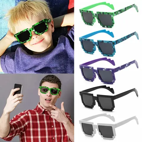 Game MC PeripheralKids and Adults Sunglasses Cosplay  Toy Square Glasses Pixel Mosaic Sunglasses Thug Life Sunglasses Gifts