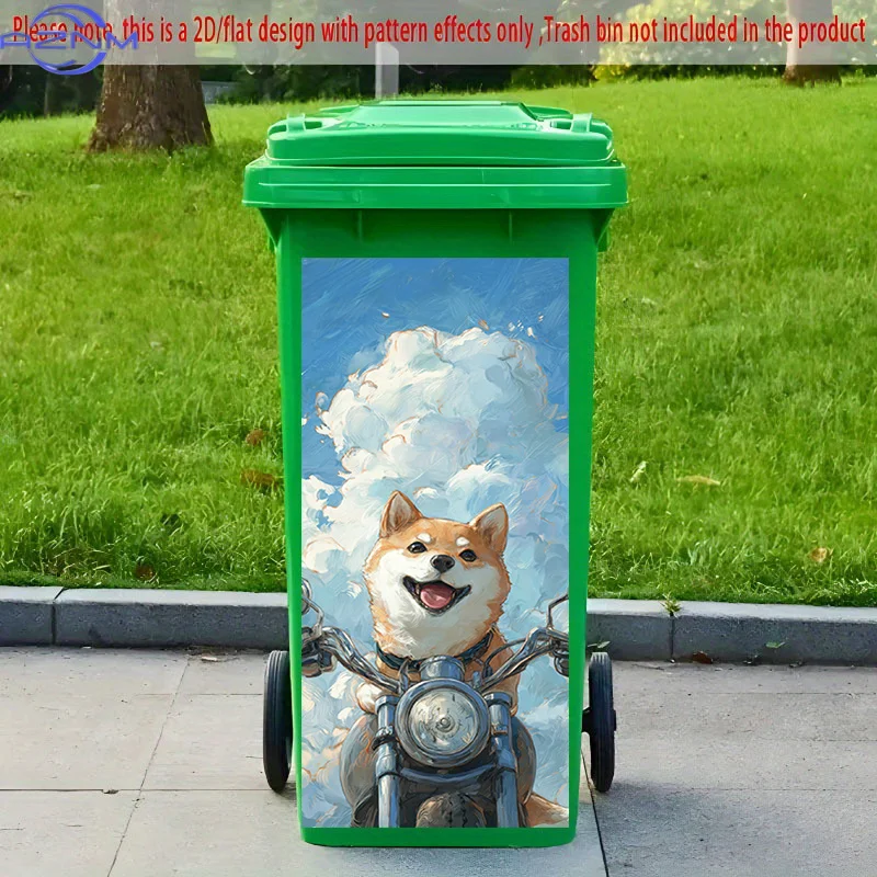 1pc of 2D Pattern Printing Sticker for Kitchen Trash Bins, Measuring X Cm, Featuring a Cute Dog Riding a Motorcycle. This Self