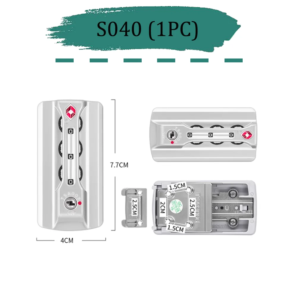 Travel Luggage S041 TSA007 Customs lock Aluminum frame luggage accessories Fixed combination lock luggage anti-theft latch lock