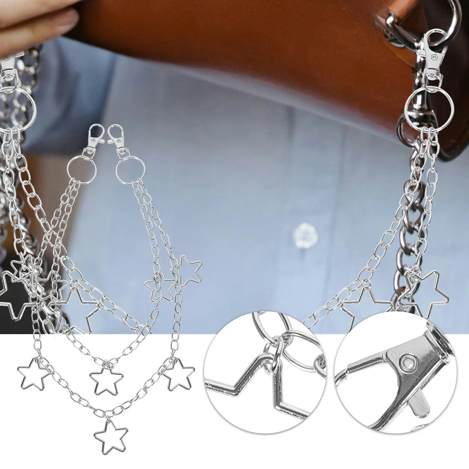 Star Pendant Belt Chain Double Layer Decorative Pants Chain for Jeans Trousers Accessory Belt Chains for Women