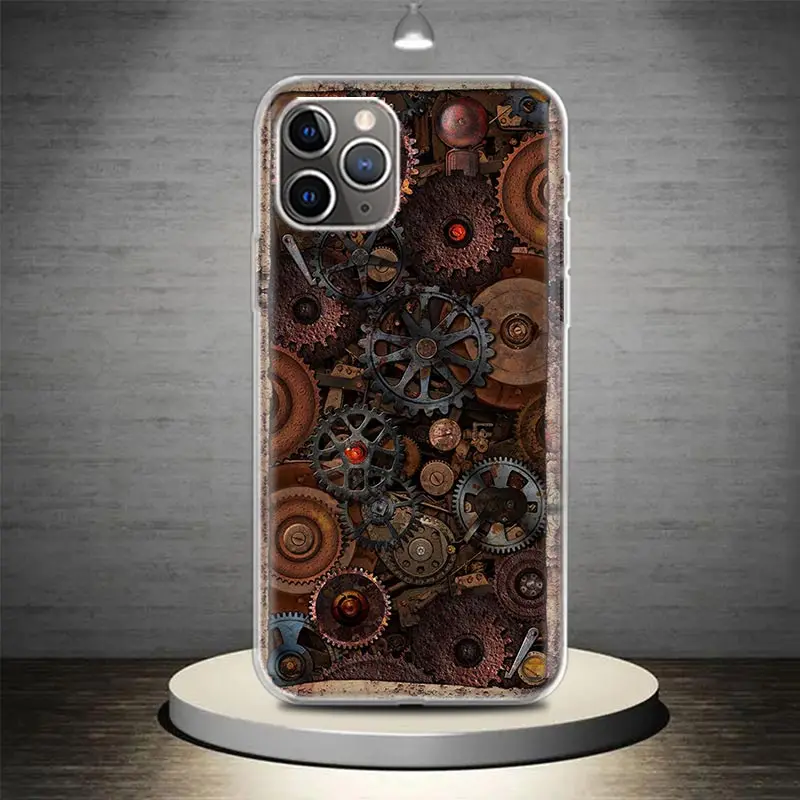 Steampunk Gear Mechanical Phone Case Cover For iPhone 14 13 Pro 11 15 Art 12 XR X XS Max 7 8 6S Plus SE Soft Pattern Coque Fun