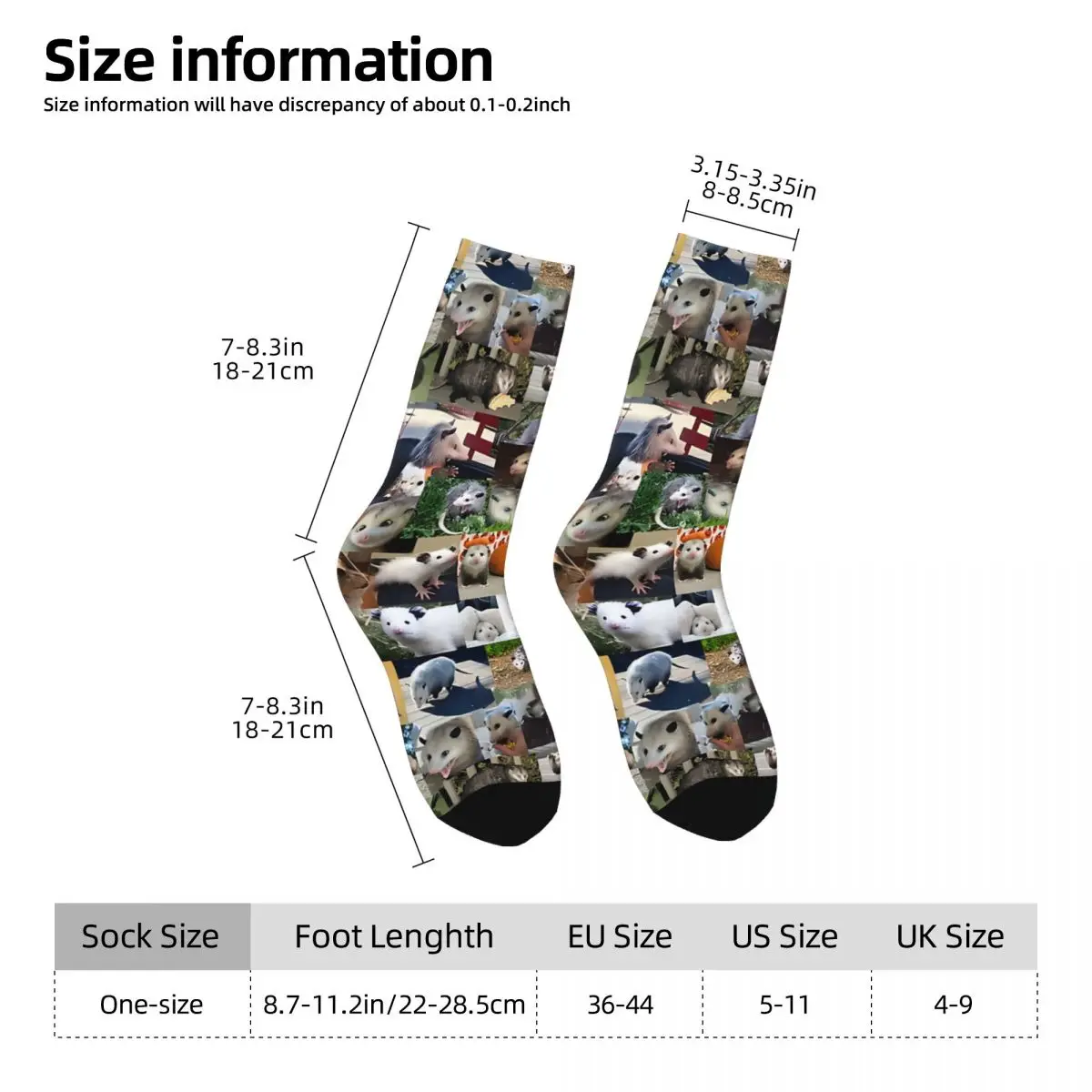 Funny Crazy Sock for Men Ultimate Opossums Harajuku Opossum Breathable Pattern Printed Crew Sock Novelty Gift