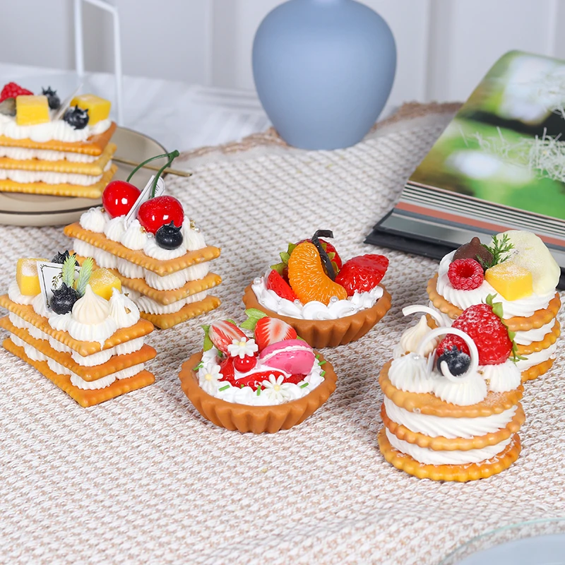 

Simulation Three-layer Sandwich Biscuits Clay Handmade Cream Fruit Cake Model Fake Dessert Decoration Window Display Toy