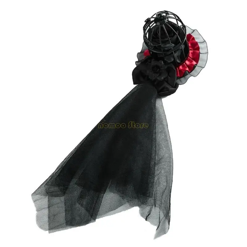 31BF الفيكتوري الأسود الدانتيل الحجاب قبعة القوطية حفلة خوذة لحدث تأثيري