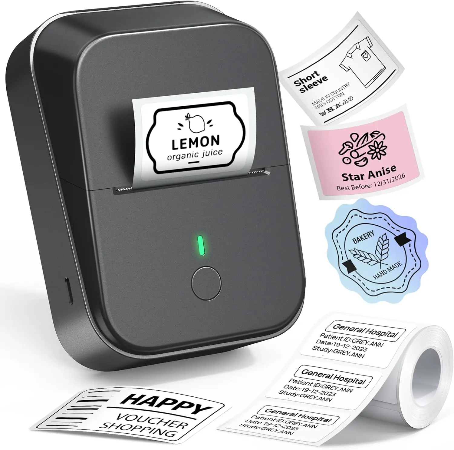 

Этикетка PM260 с лентой, 2-футовым Bluetooth-принтером, портативным бесчернильным устройством для дома, кухни, офиса — черный