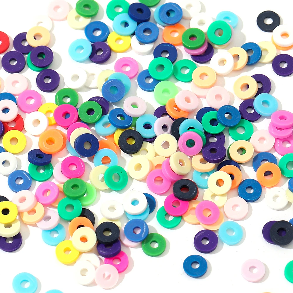 300pcs 6mm Flat Round Polymer Clay Beads Handmade Disk Loose Spacer Beads for Jewelry Making DIY Bracelet Necklace Heishi Beads