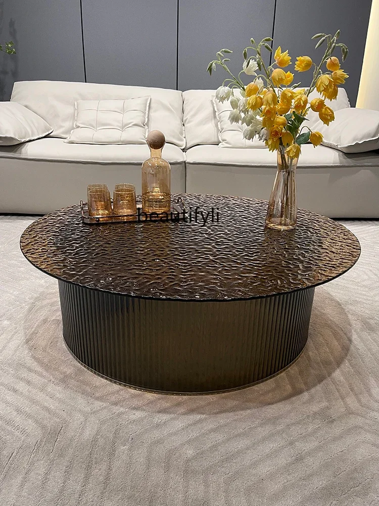 sscn8617 High-Grade Italian Minimalist round FRP Marble Water Ripple Glass Tea Table