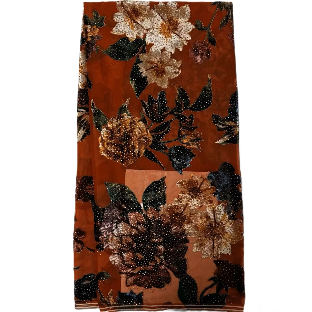 5 Yards Brocade Silk Lace Jacquard Fabric High Quality Flocking Stone Fabric Fashion African Laces Fabric For Women Wedding Sew