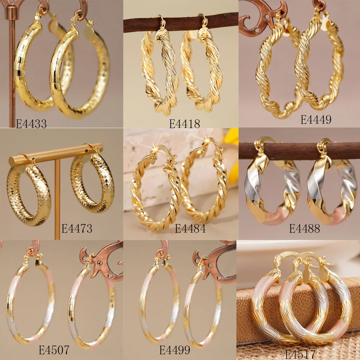 9 Pairs 18K Gold Plated Copper Hoop Round Circle Earrings  official-website Women Fashion Jewelry Accessories Wedding Party Gift