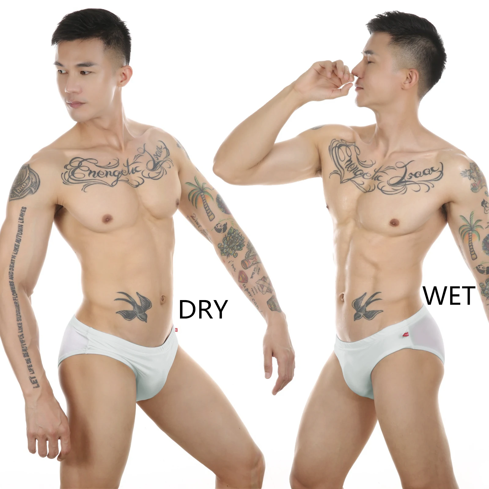 CLEVER-MENMODE Men‘s Solid Colour Swimming Briefs See Through Low Rise Duick Drying Beach Shorts Male Bathing Suit Beachwear