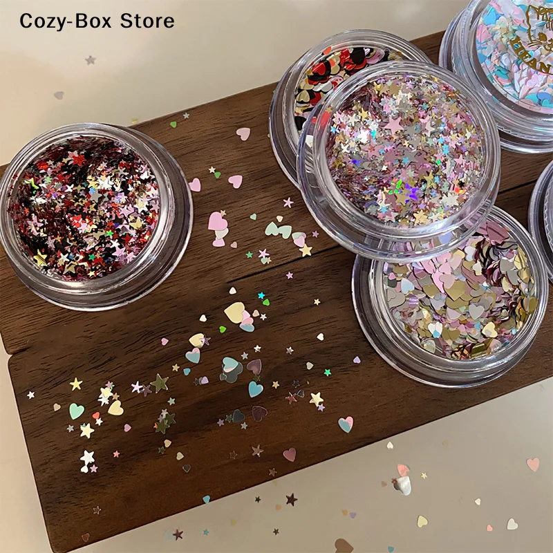 [ZY]1 Box Glitter Star Nail Sequins 3D Charming Mixed Color Candy Colored Nail Flake Five-Point Star Nail Art Decor Diy Accessor