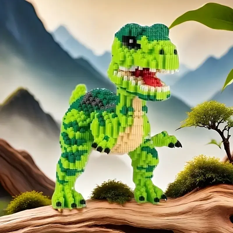 3758 Green Dinosaur Building Blocks, Company Reception Desk, Living Room and Study Room Decorations, Holiday Gifts, School Rewards, Christmas Eve Gifts, Christmas Gifts