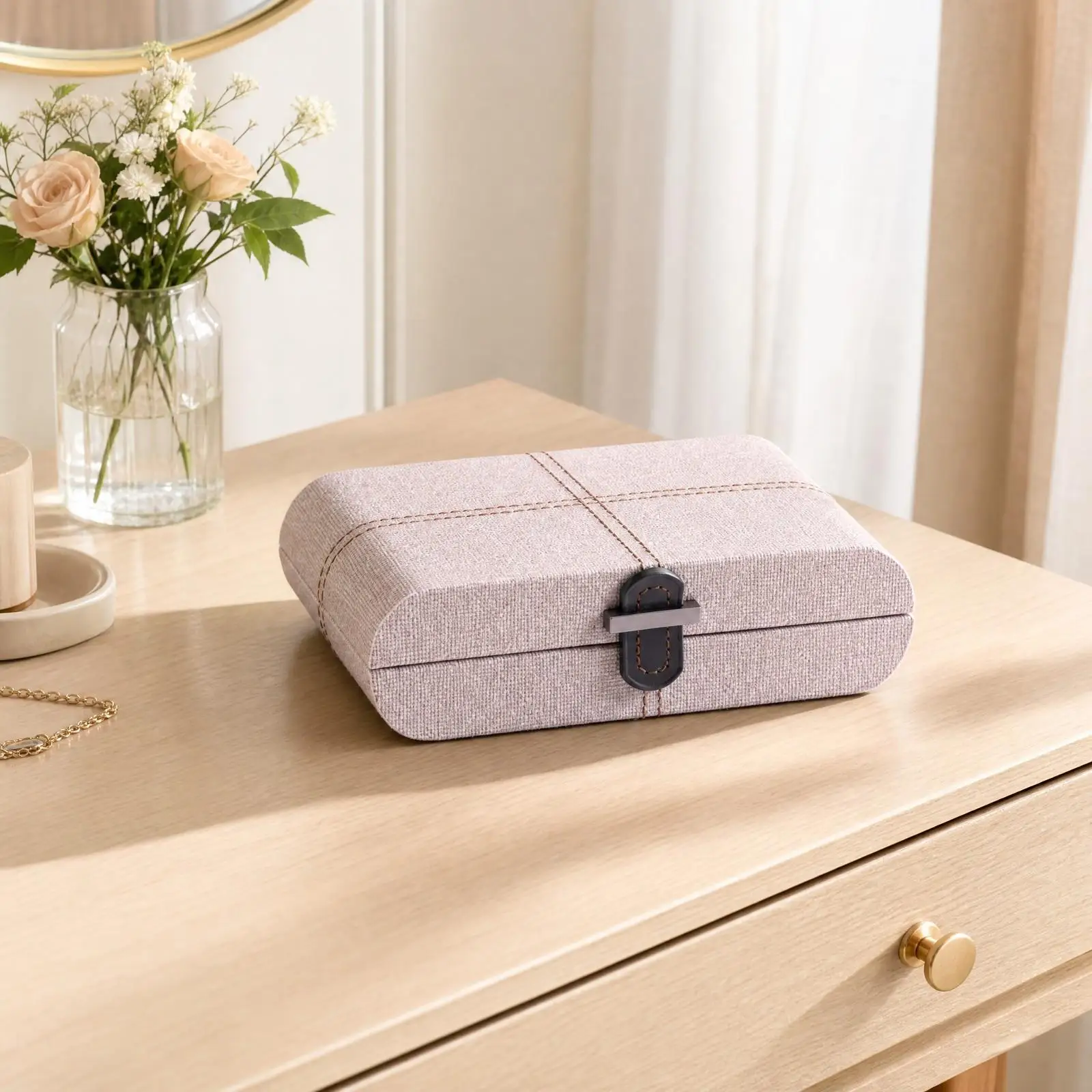 Jewelry Storage Box with Firm Latch for Earrings Necklaces Rings Organizer Tray for Chest Dresser Closet Shelf Use
