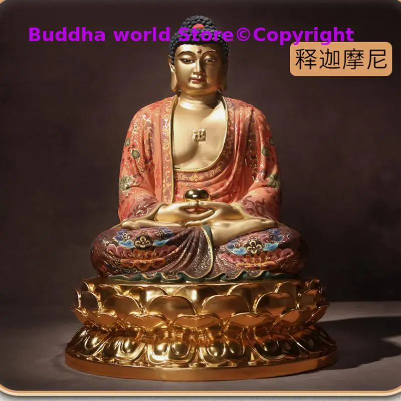 Asia high grade gold-plated holy Sakyamuni Amitabha Buddha statue family bless safe health bring good luck brass statue