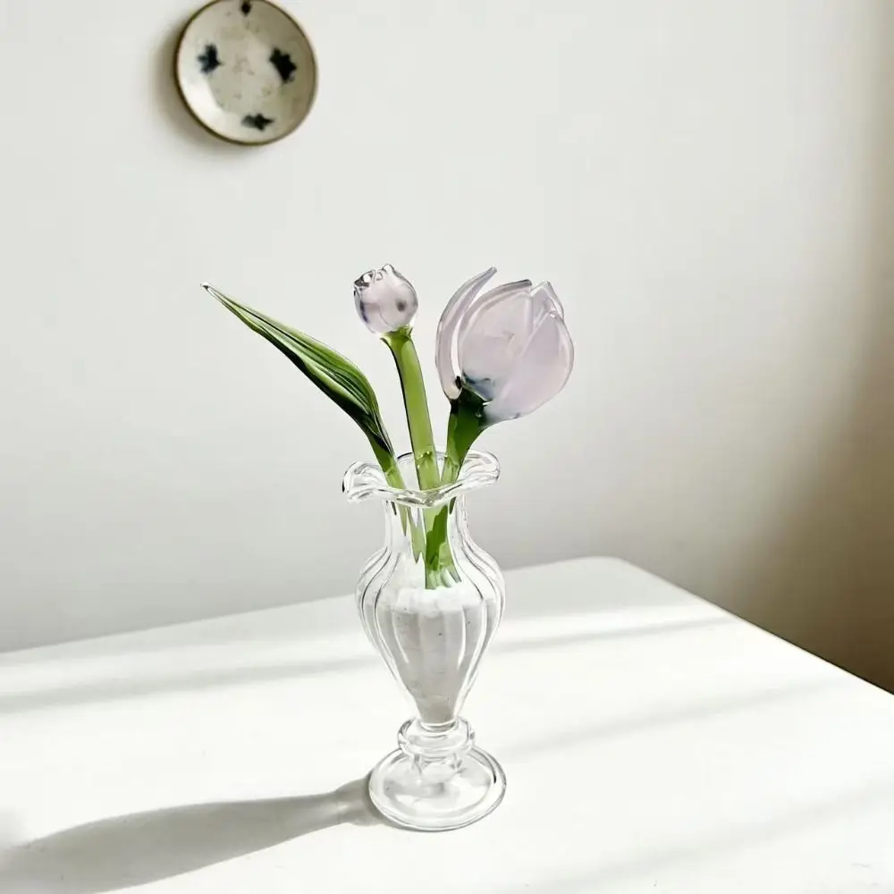 Mini Glass Flower Decor Colored Glaze Simulation Floral Handcrafted Floral Sculpture Handmade Gift Glass Flower Bouquet