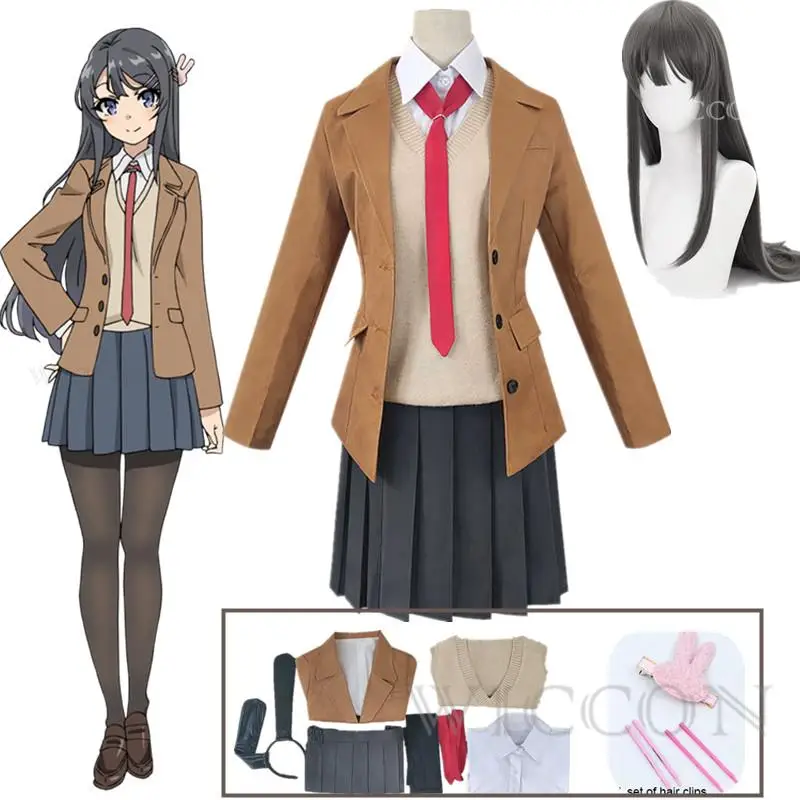 

Anime Sakurajima Mai Cosplay Costume Rascal Does Not Dream of Bunny Girl Senpai Mai Sakurajima Cosplay Wig Bunny Ears Headwear