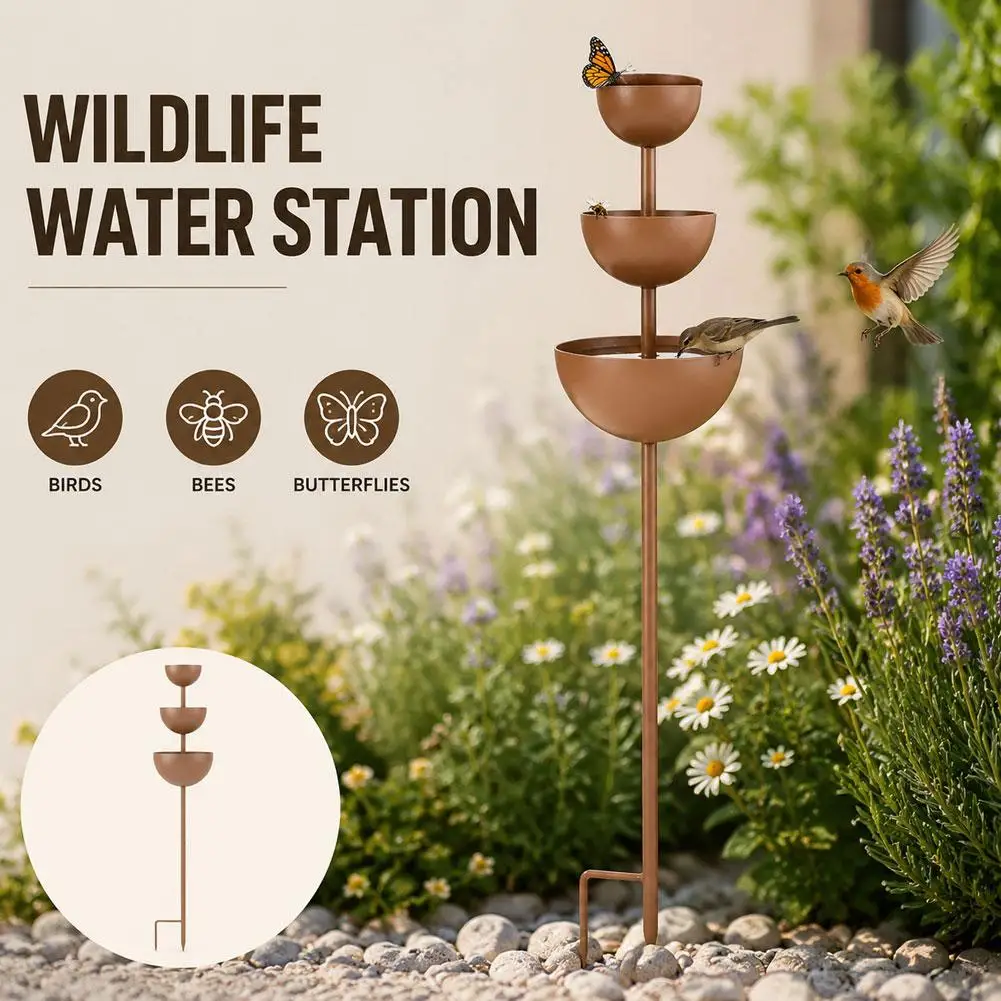 3-Layer Bee Water Station with Metal Stake Bird Water Feeding Bowl Standing Birdbaths for  Garden Patio Yard Bird Water Bowl