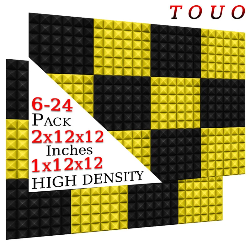 

TOUO Acoustic Foam 6/12/24 Pcs Flame-Retardant Pyramid Soundproof Sponge Pad Sound Absorbing Material Offices Acoustic Treatment