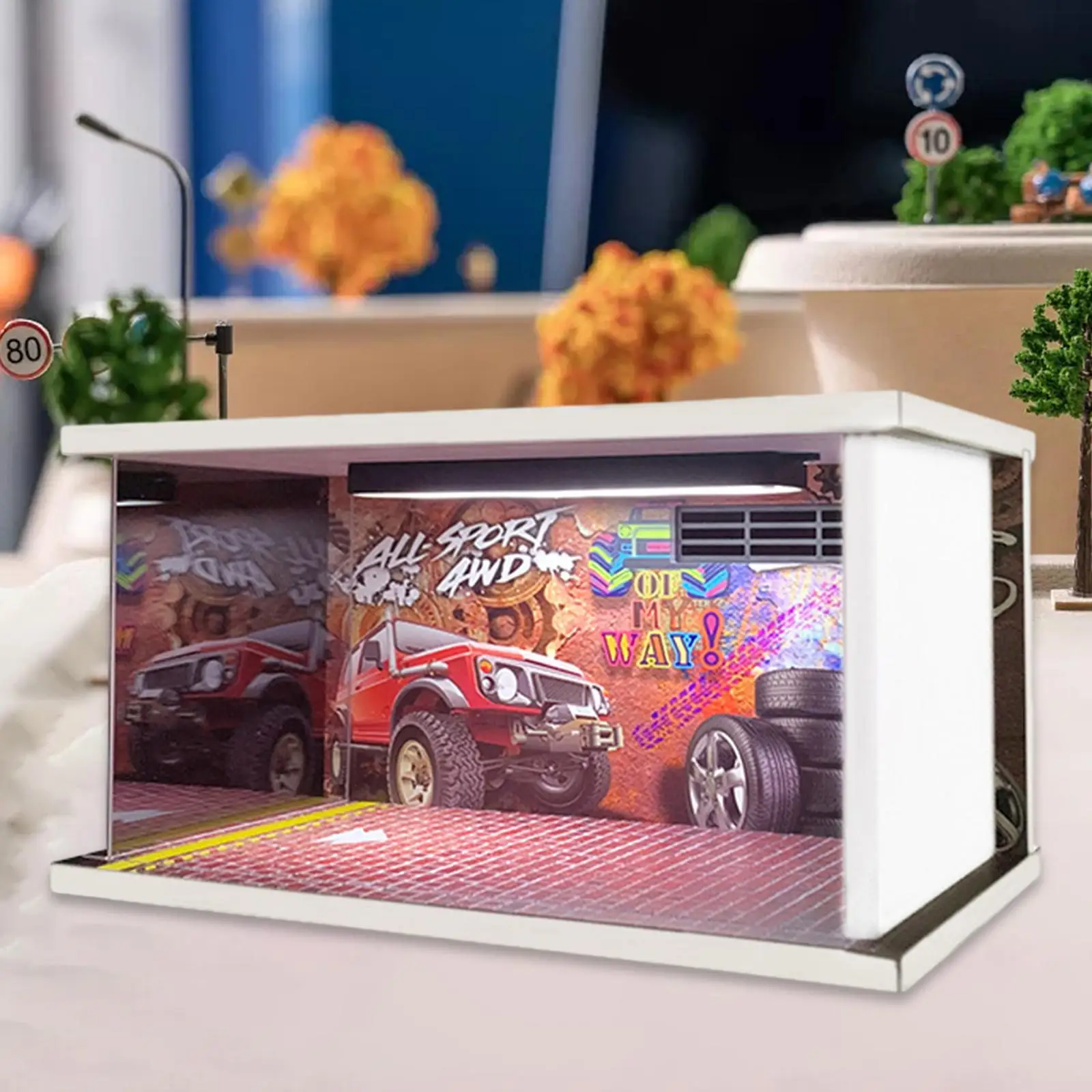 1:24 Scale Parking Lot with Light Background Kids Gifts DIY Toys Simulation Garage Display Case for Model Cars Collection Layout