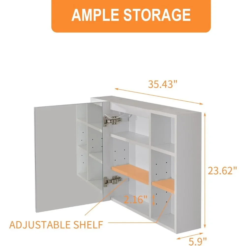 Medicine Cabinet with Defogging Mirror, LED Bathroom Wall Cabinet with Double Sided Mirror on Door, 36x24'' Lighted Medicine