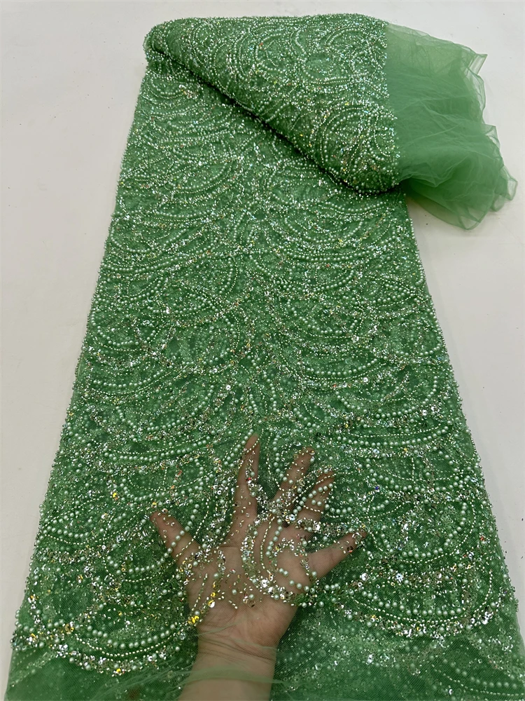 Tissu de dentelle de tulle de perles de tube africain, paillettes nigwin, broderie française, matériel de couture de luxe, élégant, 2023